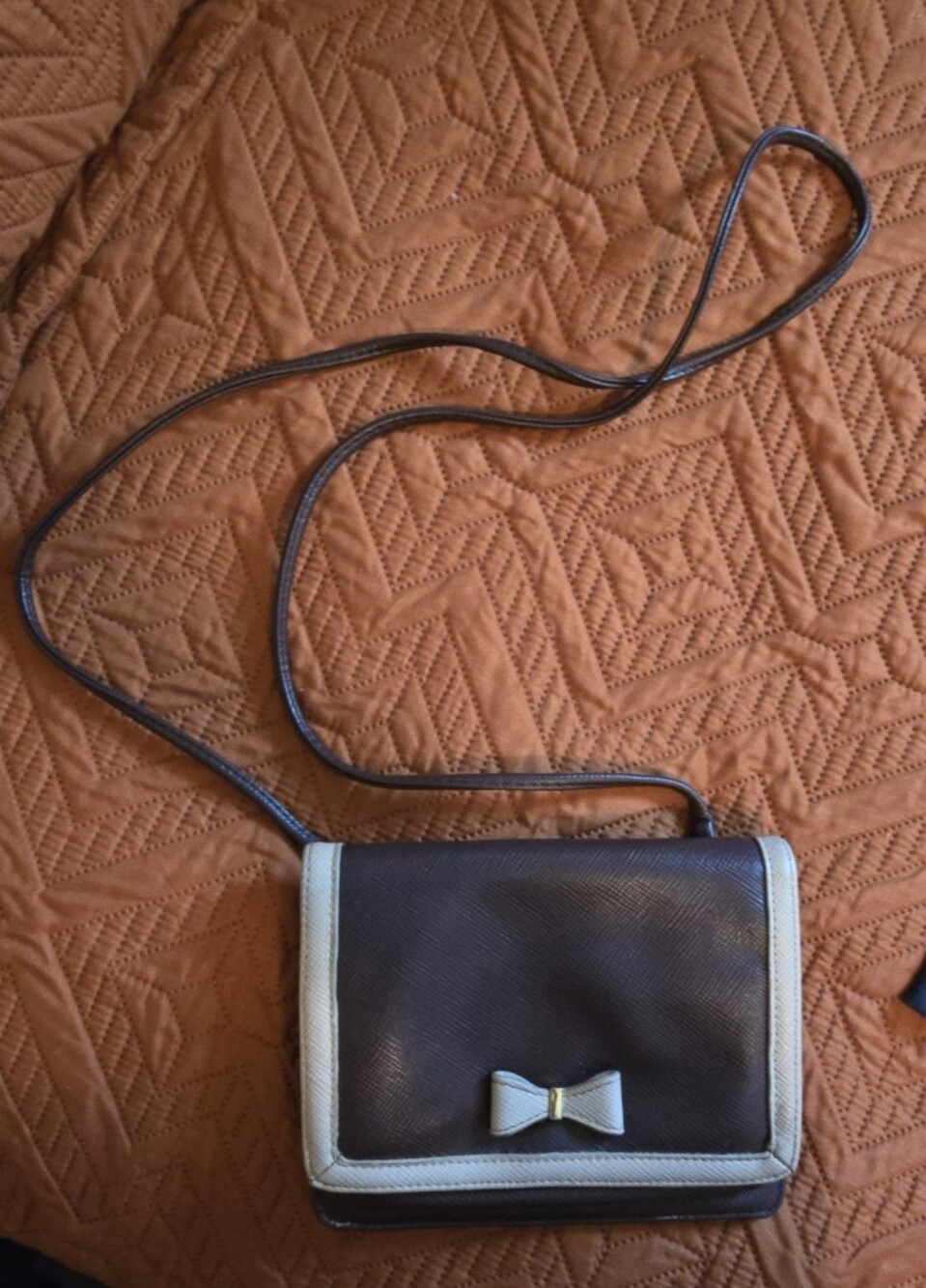 Women’s Brown and Cream Crossbody Bag with Bow Accent